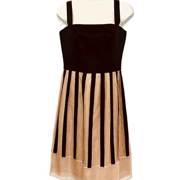Akris Dresses & Skirts - Akris 100% Silk Dress with Sheer Mesh Skirt & Vertical Stripe Detail ,US 8